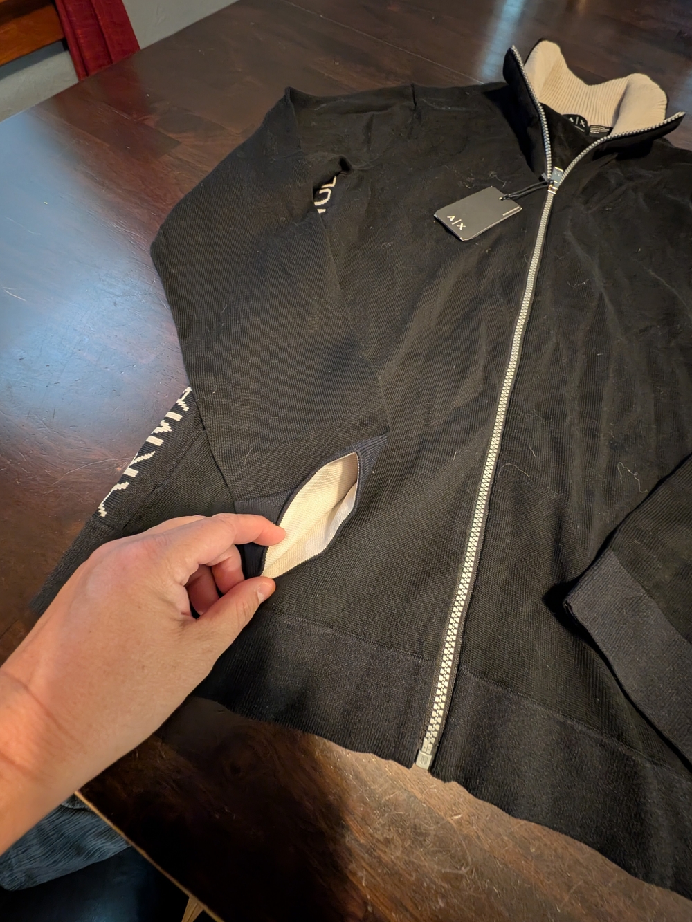 A/X Armani Exchange Black Zip-Up Sweater with Cream Contrast Collar, Men's M - Picture 4 of 9